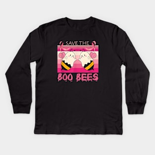 Save The Boo Bees Halloween Funny Breast Cancer Awareness Kids Long Sleeve T-Shirt